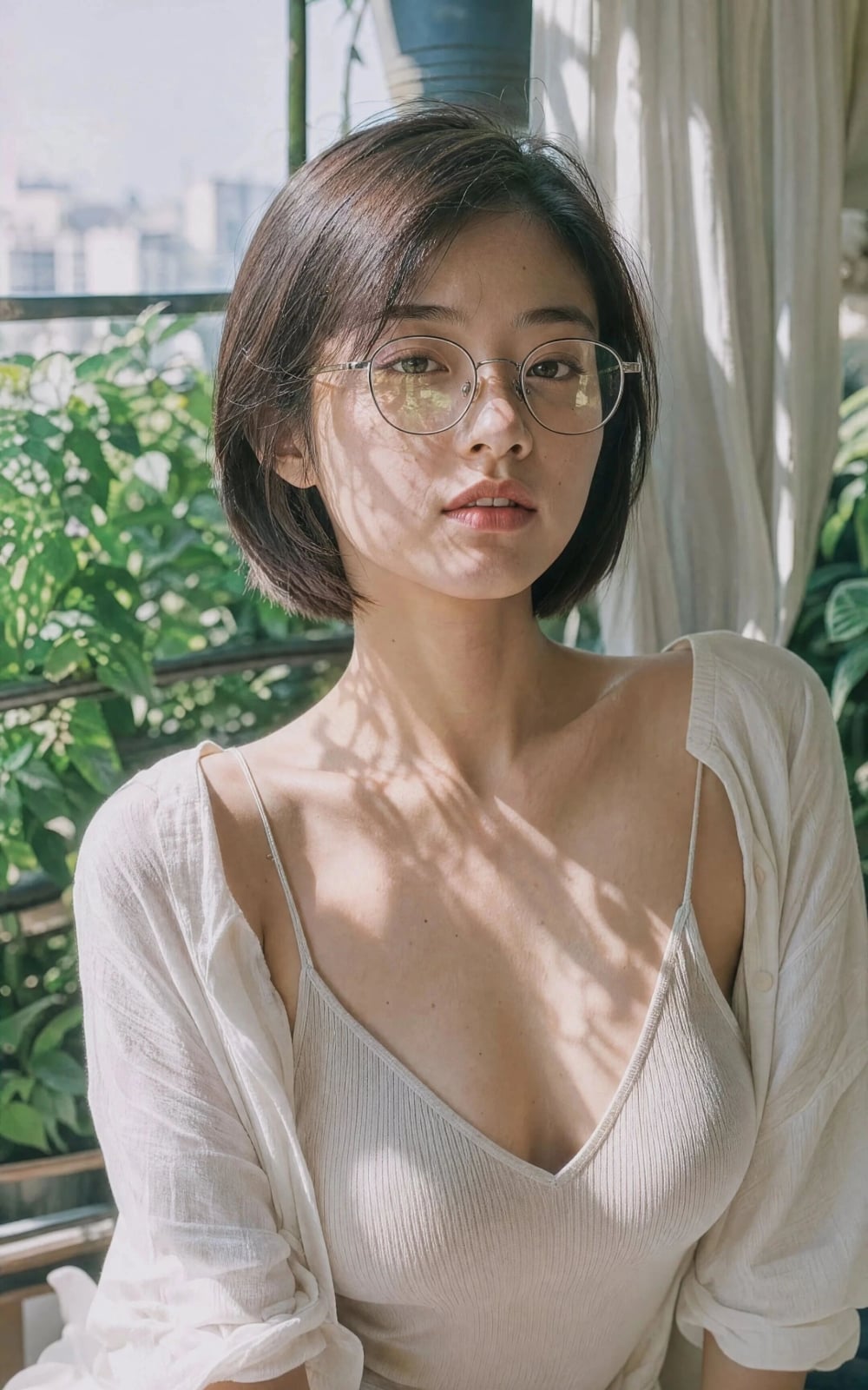 银丝框眼镜真实感人像