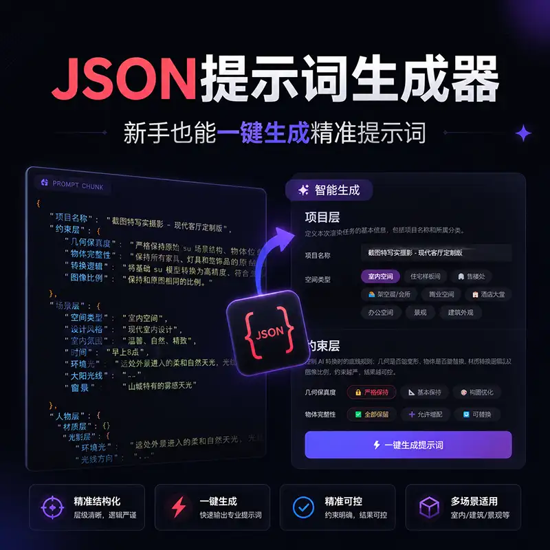 JSON提示词生成器网页版,让 AI 渲染告别 “薛定谔效果”