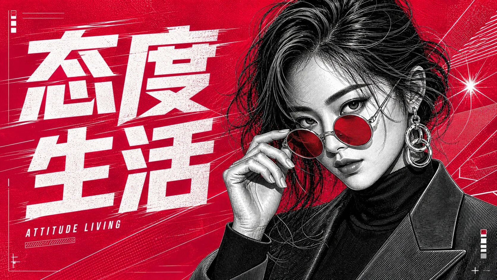 潮流线刻女性时尚封面海报