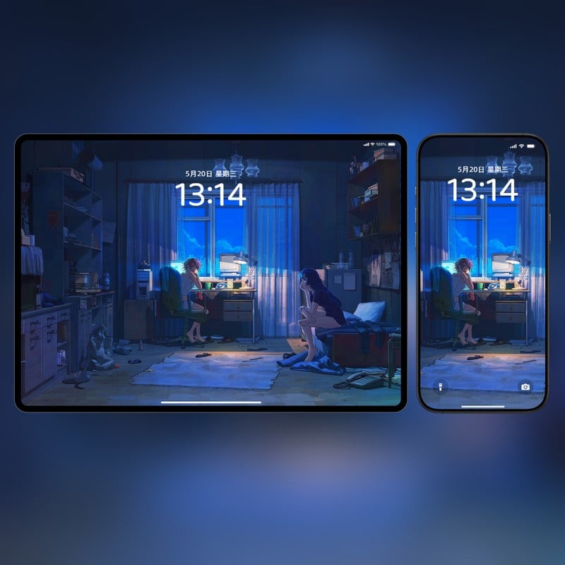 蓝调深夜房间｜治愈氛围感动漫壁纸