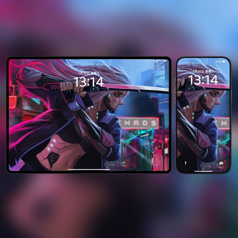 赛博武士少女｜霓虹朋克高清壁纸