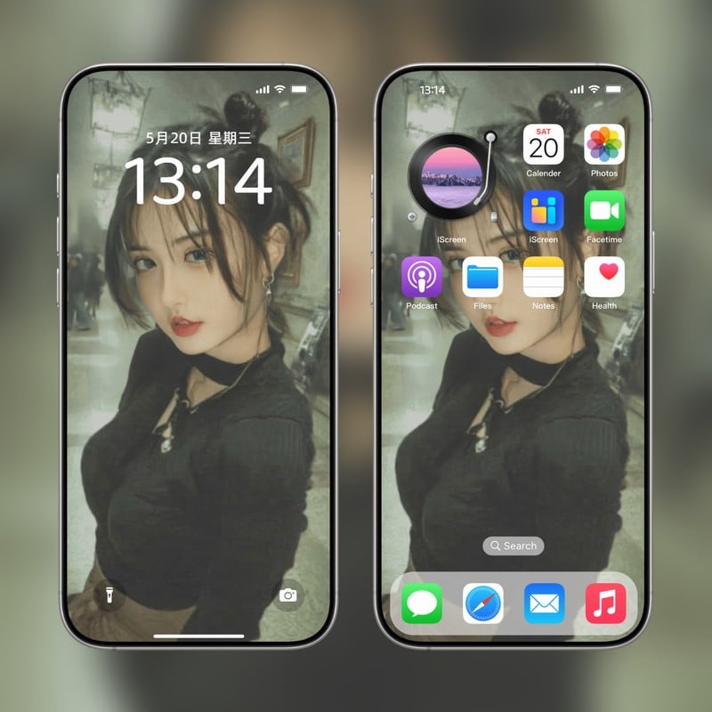 复古冷调丸子头少女壁纸