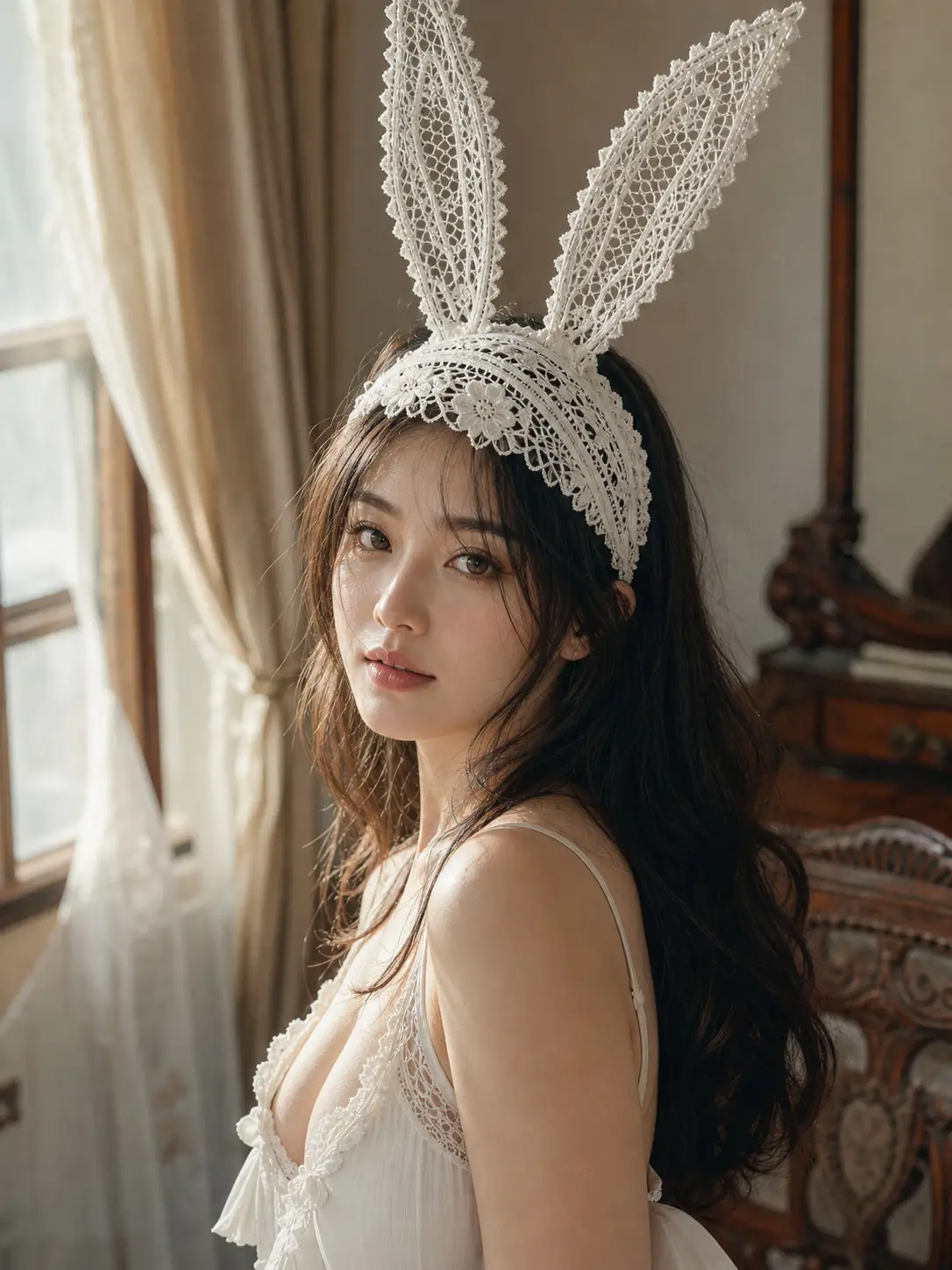 蕾丝兔耳东亚美女精致人像