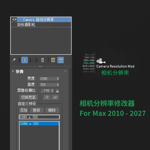 相机分辨率修改器中文版 CameraResolutionMod v1.10.2 For 3ds Max 2010 – 2027